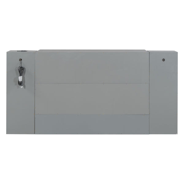 HomeRoots Gray Wood Full Murphy Bed with USB Charging - Space-Saving Design for Stylish Guest Rooms & Offices 596501