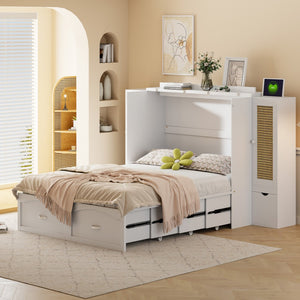 HomeRoots White Wood Full Murphy Bed with USB Port – Space-Saving Design for Stylish Small Rooms & Guest Use 596502