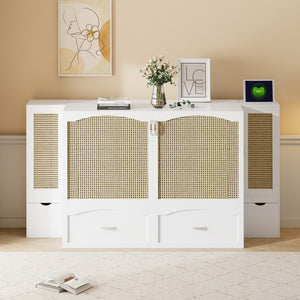 HomeRoots White Wood Full Murphy Bed with USB Port – Space-Saving Design for Stylish Small Rooms & Guest Use 596502