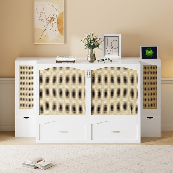 HomeRoots White Wood Full Murphy Bed with USB Port – Space-Saving Design for Stylish Small Rooms & Guest Use 596502