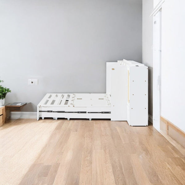 HomeRoots White Wood Full Murphy Bed with USB Port – Space-Saving Design for Stylish Small Rooms & Guest Use 596502