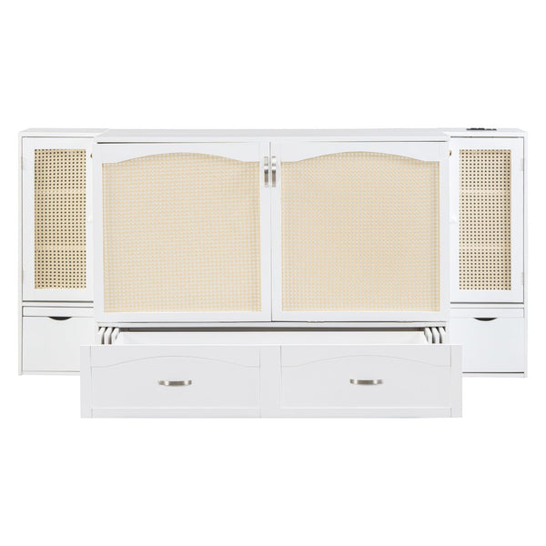 HomeRoots White Wood Full Murphy Bed with USB Port – Space-Saving Design for Stylish Small Rooms & Guest Use 596502