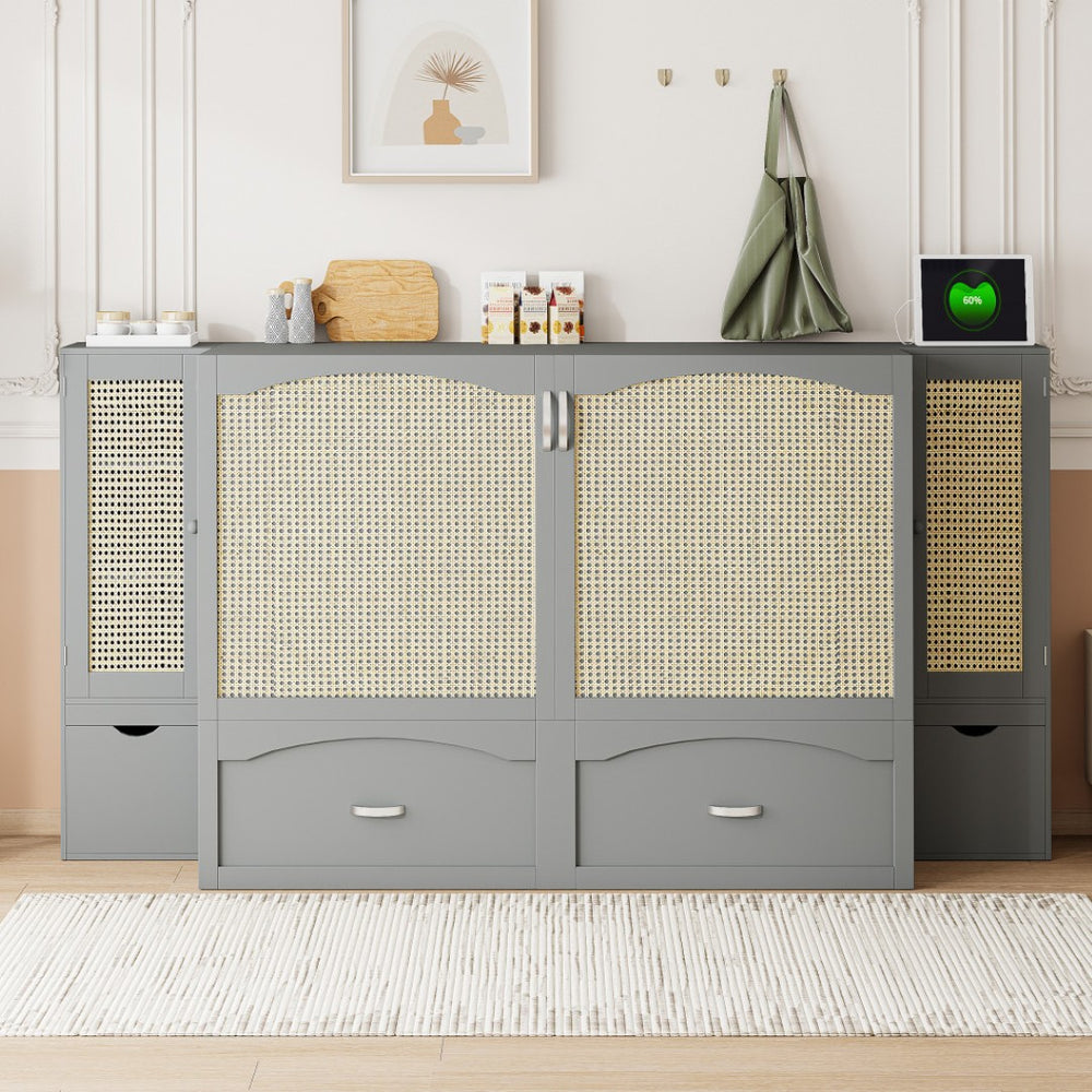 HomeRoots Gray Wood Queen Murphy Bed with USB Port – Stylish, Space-Saving Solution for Modern Homes & Studios 596503