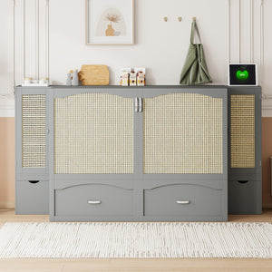 HomeRoots Gray Wood Queen Murphy Bed with USB Port – Stylish, Space-Saving Solution for Modern Homes & Studios 596503