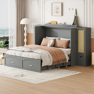 HomeRoots Gray Wood Queen Murphy Bed with USB Port – Stylish, Space-Saving Solution for Modern Homes & Studios 596503