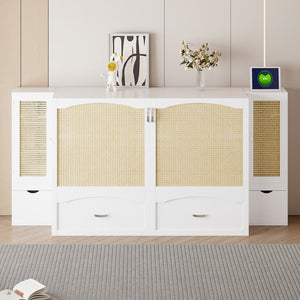 HomeRoots White Wood Queen Murphy Bed with USB Charging – Stylish, Space-Saving Comfort for Any Room! 596504