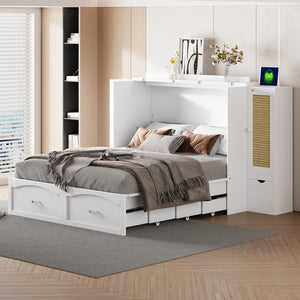 HomeRoots White Wood Queen Murphy Bed with USB Charging – Stylish, Space-Saving Comfort for Any Room! 596504