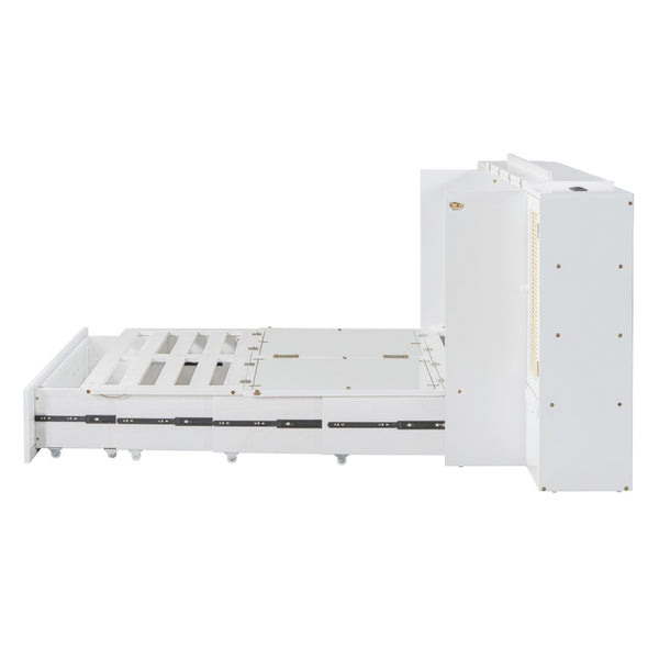 HomeRoots White Wood Queen Murphy Bed with USB Charging – Stylish, Space-Saving Comfort for Any Room! 596504