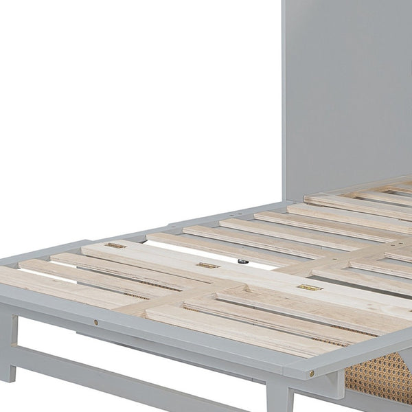 HomeRoots Gray Wood Full Murphy Bed with USB - Space-Saving Design, Stylish Cabinet, Perfect for Small Rooms! 596505