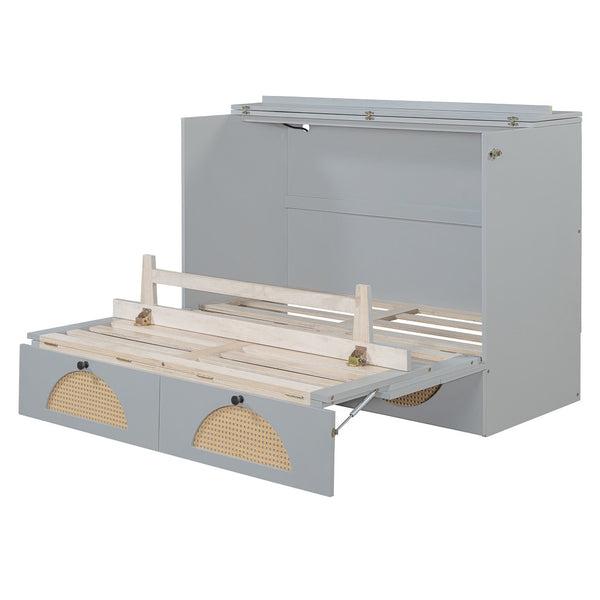 HomeRoots Gray Wood Full Murphy Bed with USB - Space-Saving Design, Stylish Cabinet, Perfect for Small Rooms! 596505