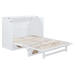 HomeRoots White Wood Full Murphy Bed with USB Port - Space-Saving Wall Bed for Stylish Multi-Purpose Rooms 596506