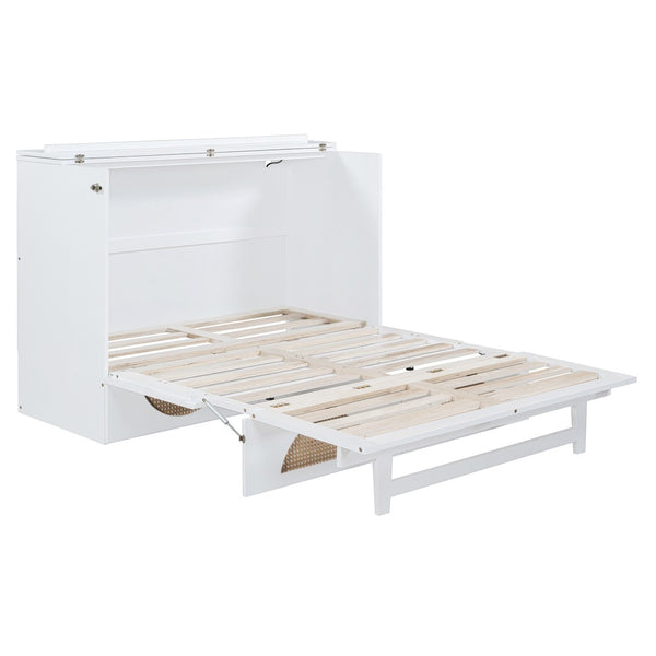 HomeRoots White Wood Full Murphy Bed with USB Port - Space-Saving Wall Bed for Stylish Multi-Purpose Rooms 596506