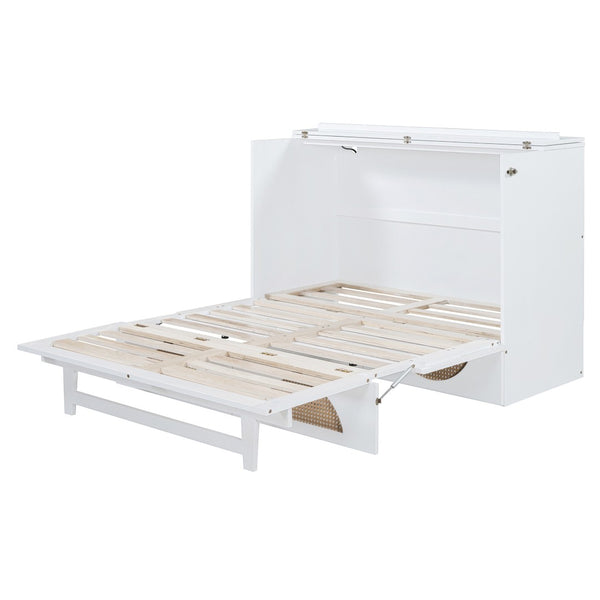 HomeRoots White Wood Full Murphy Bed with USB Port - Space-Saving Wall Bed for Stylish Multi-Purpose Rooms 596506