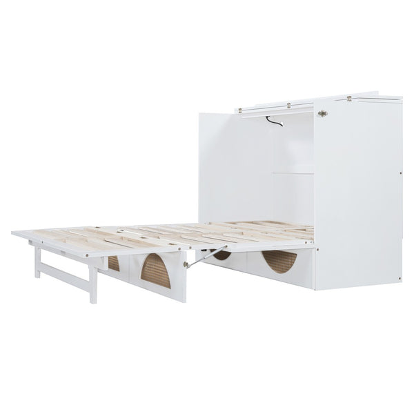 HomeRoots White Wood Full Murphy Bed with USB Port - Space-Saving Wall Bed for Stylish Multi-Purpose Rooms 596506