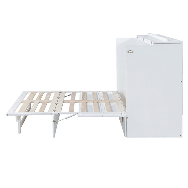 HomeRoots White Wood Full Murphy Bed with USB Port - Space-Saving Wall Bed for Stylish Multi-Purpose Rooms 596506