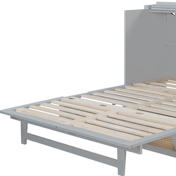 HomeRoots Gray Wood Queen Murphy Bed - Space-Saving Design with USB Ports for Modern Living & Stylish Comfort 596507