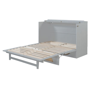 HomeRoots Gray Wood Queen Murphy Bed - Space-Saving Design with USB Ports for Modern Living & Stylish Comfort 596507