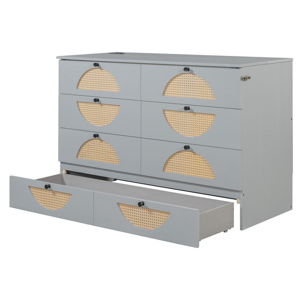 HomeRoots Gray Wood Queen Murphy Bed - Space-Saving Design with USB Ports for Modern Living & Stylish Comfort 596507
