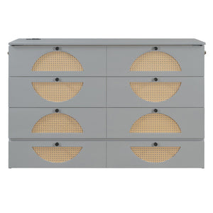 HomeRoots Gray Wood Queen Murphy Bed - Space-Saving Design with USB Ports for Modern Living & Stylish Comfort 596507
