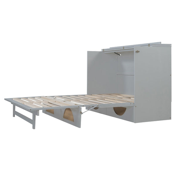 HomeRoots Gray Wood Queen Murphy Bed - Space-Saving Design with USB Ports for Modern Living & Stylish Comfort 596507