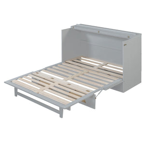 HomeRoots Gray Wood Queen Murphy Bed - Space-Saving Design with USB Ports for Modern Living & Stylish Comfort 596507