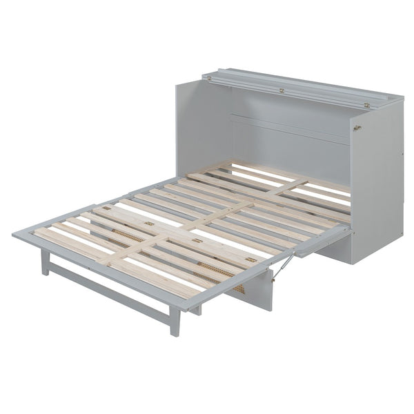 HomeRoots Gray Wood Queen Murphy Bed - Space-Saving Design with USB Ports for Modern Living & Stylish Comfort 596507