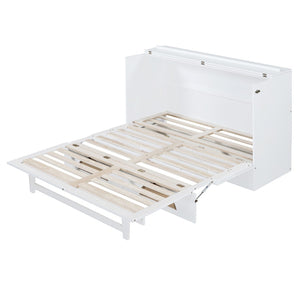 HomeRoots White Wood Queen Murphy Bed – Space-Saving Design with Built-In USB for Modern Living Rooms & Studios 596508