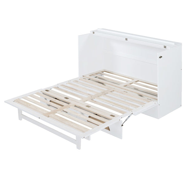 HomeRoots White Wood Queen Murphy Bed – Space-Saving Design with Built-In USB for Modern Living Rooms & Studios 596508