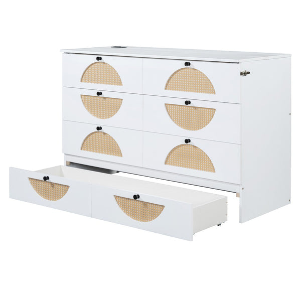 HomeRoots White Wood Queen Murphy Bed – Space-Saving Design with Built-In USB for Modern Living Rooms & Studios 596508
