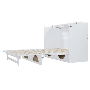 HomeRoots White Wood Queen Murphy Bed – Space-Saving Design with Built-In USB for Modern Living Rooms & Studios 596508