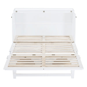 HomeRoots White Wood Queen Murphy Bed – Space-Saving Design with Built-In USB for Modern Living Rooms & Studios 596508