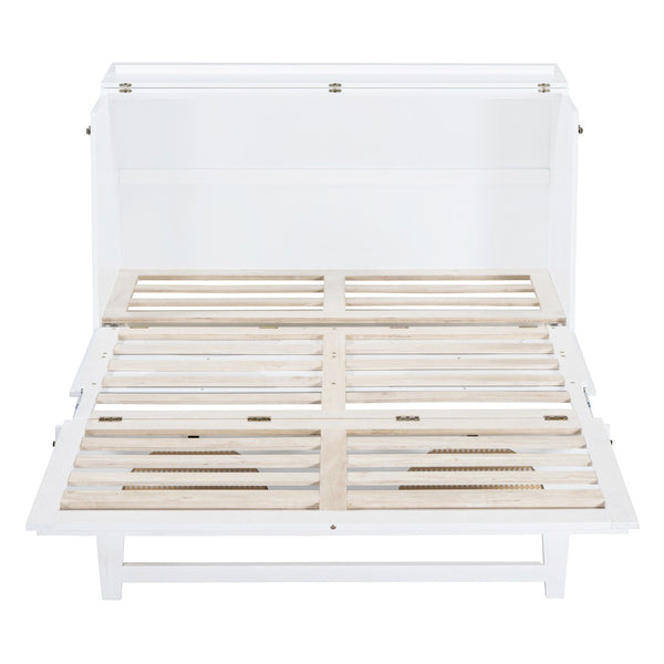 HomeRoots White Wood Queen Murphy Bed – Space-Saving Design with Built-In USB for Modern Living Rooms & Studios 596508