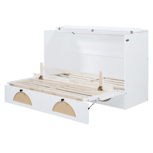 HomeRoots White Wood Queen Murphy Bed – Space-Saving Design with Built-In USB for Modern Living Rooms & Studios 596508