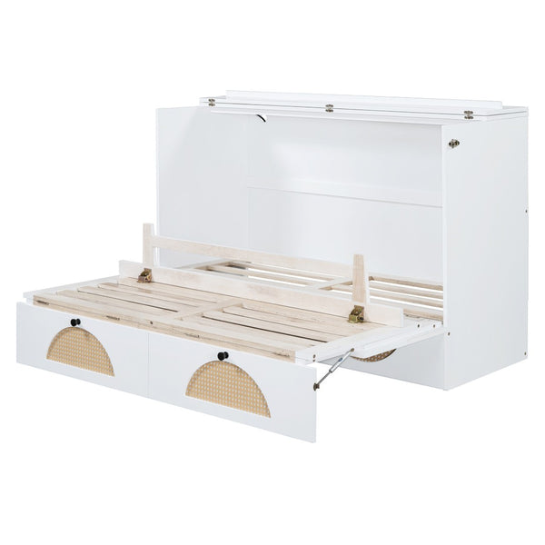 HomeRoots White Wood Queen Murphy Bed – Space-Saving Design with Built-In USB for Modern Living Rooms & Studios 596508