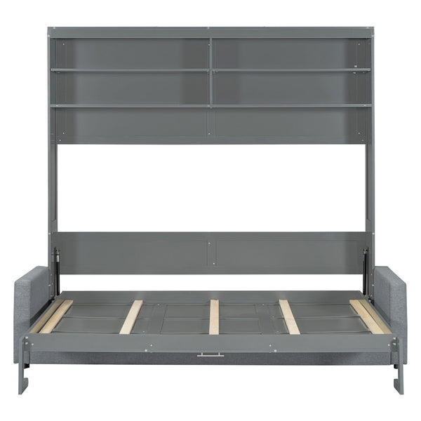 HomeRoots Gray Wood Queen Murphy Bed - Elegant Space-Saving Solution for Compact Rooms, Durable & Stylish Design 596512