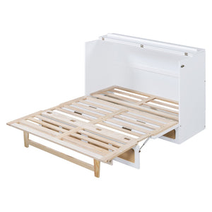 HomeRoots White Wood Full Murphy Bed - Space-Saving Design for Guest Rooms, Stylish Cabinet Storage, Durable Comfort 596514