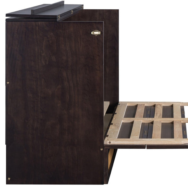 HomeRoots Espresso Wood Full Murphy Bed - Elegant Space-Saving Solution for Small Rooms & Guest Areas 596515