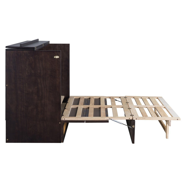 HomeRoots Espresso Wood Full Murphy Bed - Elegant Space-Saving Solution for Small Rooms & Guest Areas 596515