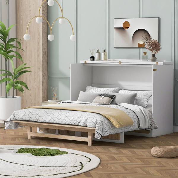 HomeRoots White Wood Queen Murphy Bed - Space-Saving Elegance for Stylish Guest Rooms and Multi-Purpose Areas 596516