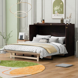 HomeRoots Espresso Wood Queen Murphy Bed - Space-Saving Elegance for Stylish Guest Rooms & Studios 596517
