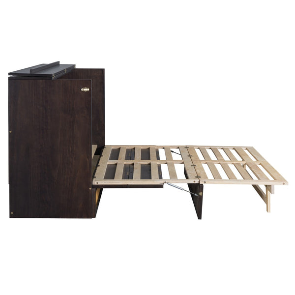 HomeRoots Espresso Wood Queen Murphy Bed - Space-Saving Elegance for Stylish Guest Rooms & Studios 596517