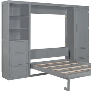 HomeRoots Gray Wood Queen Murphy Bed: Space-Saving, Stylish, and Versatile Solution for Modern Living Spaces 596519