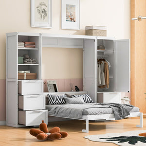 HomeRoots White Wood Queen Murphy Bed – Stylish Space-Saving Design for Guest Rooms, Studios & Multi-Use Areas 596520