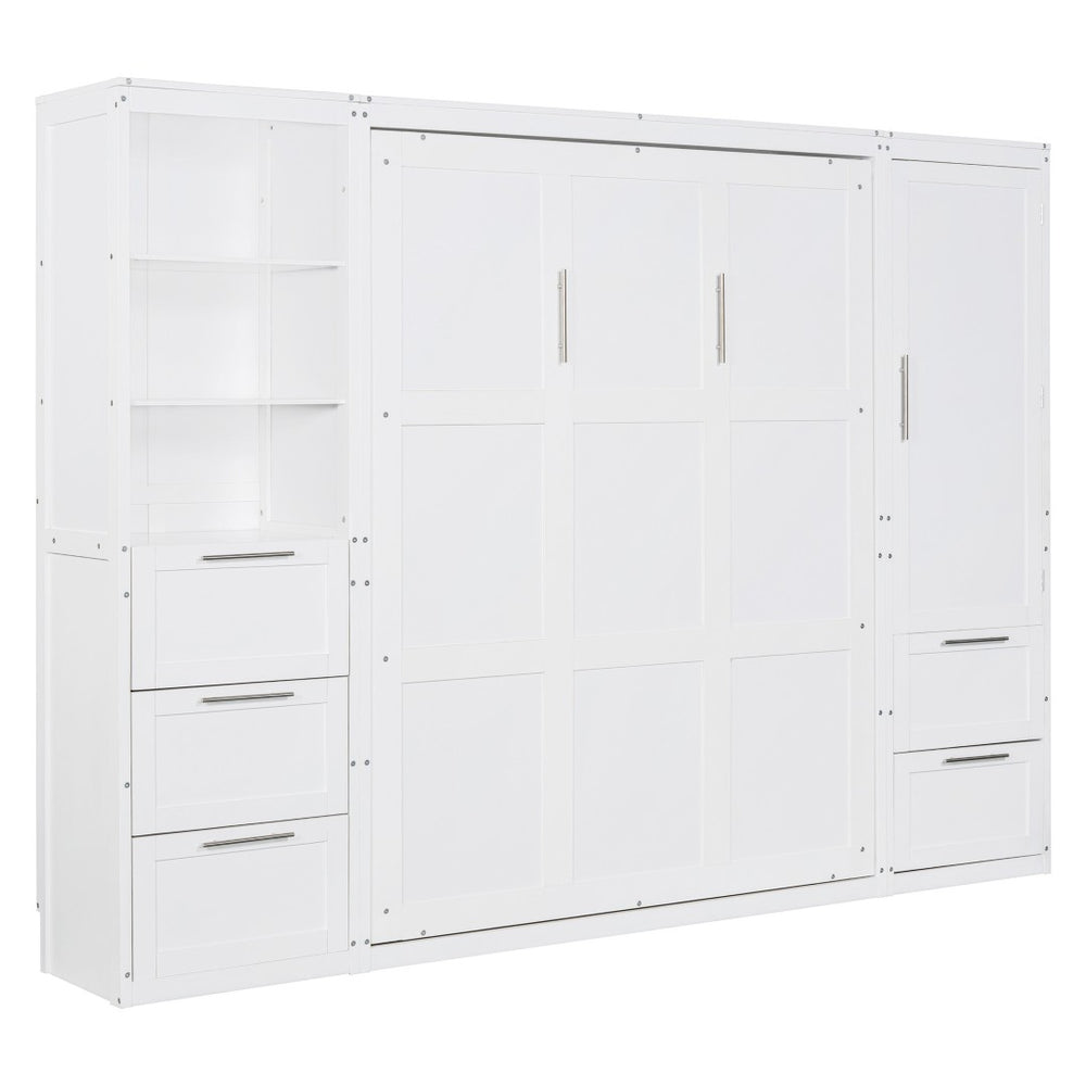 HomeRoots White Wood Queen Murphy Bed – Stylish Space-Saving Design for Guest Rooms, Studios & Multi-Use Areas 596520
