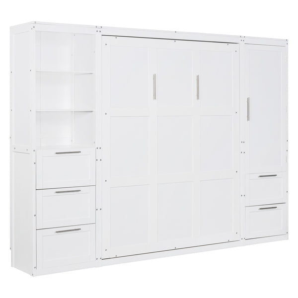 HomeRoots White Wood Queen Murphy Bed – Stylish Space-Saving Design for Guest Rooms, Studios & Multi-Use Areas 596520