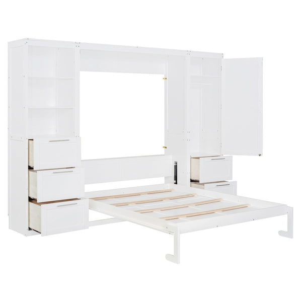 HomeRoots White Wood Queen Murphy Bed – Stylish Space-Saving Design for Guest Rooms, Studios & Multi-Use Areas 596520