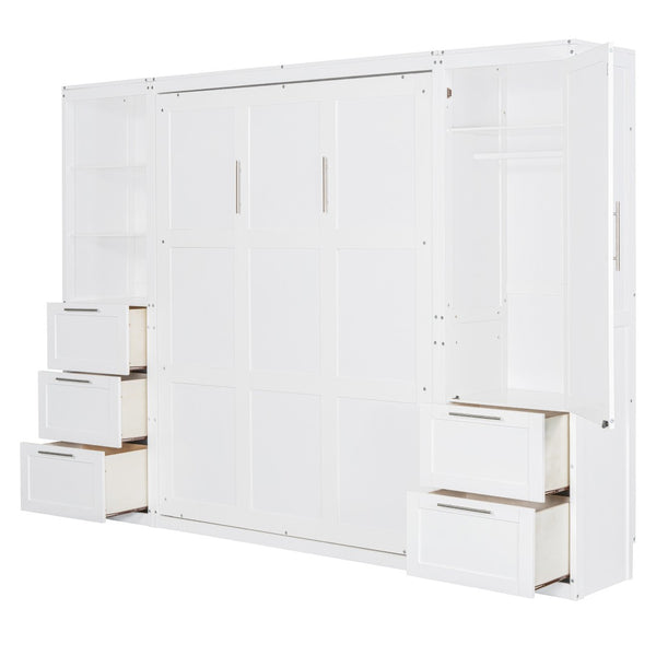 HomeRoots White Wood Queen Murphy Bed – Stylish Space-Saving Design for Guest Rooms, Studios & Multi-Use Areas 596520