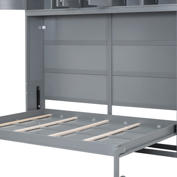 HomeRoots Gray Wood Full Murphy Bed - Space-Saving Elegance with Contemporary Design for Stylish Living Spaces 596521