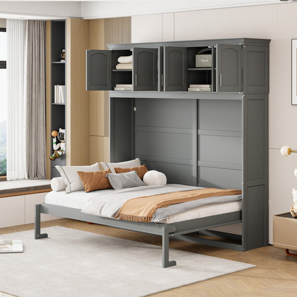 HomeRoots Gray Wood Full Murphy Bed - Space-Saving Elegance with Contemporary Design for Stylish Living Spaces 596521
