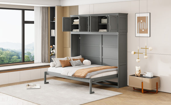 HomeRoots Gray Wood Full Murphy Bed - Space-Saving Elegance with Contemporary Design for Stylish Living Spaces 596521